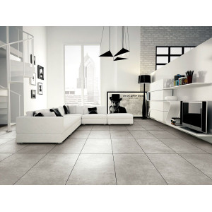 sivá gresová dlažba GREY SOUL MID 61x122 s matným povrchom v dekore betónu