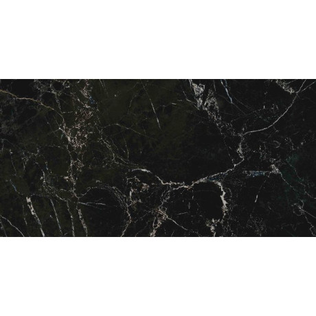 Čierna gresová dlažba Radon Negro 60x120 s lešteným povrchom s bledými žilami