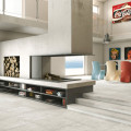 smotanová gresová dlažba Grey Soul White 61x61 s matným povrchom v betónovom dekore umiestnená pri krbe