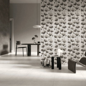 smotanová gresová dlažba Grey Soul White 61x61 s matným povrchom v betónovom dekore umiestnená v pracovni
