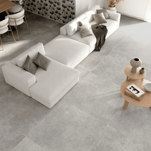 sivá gresová dlažba GREY SOUL MID 61x61 s matným povrchom v dekore betónu