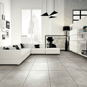 sivá gresová dlažba GREY SOUL MID 61x61 s matným povrchom v dekore betónu