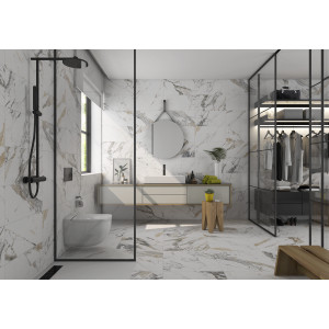mramorová dlažba s tmavými žilami Marbella 60x120 v leštenom povrchu umiestnená v kupeľni