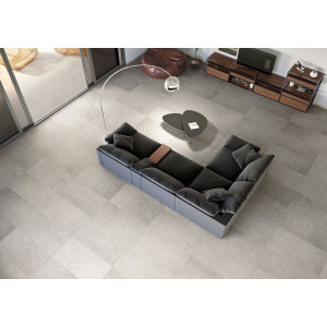 Svetlá matná 2 cm gresová dlažba Tuscania Grey Soul Light 90×90 s betónovým efektom