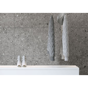 sivá terazzo gresová dlažba Ceppo di Gré Grey 61x122,2 na stene