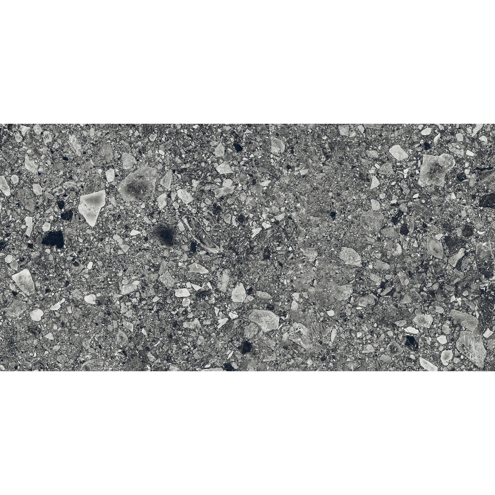 antracitová terrazzo gresová dlažba CEPPO DI GRÉ 61x122,2 s matným povrchom a minerálnym vzorom antracitová terrazzo gresová dlažba CEPPO DI GRÉ 61x122,2 s matným povrchom a minerálnym vzorom