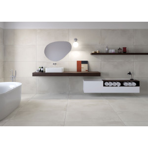 matná dlažba Ceamentum Albus 90x90 od Tuscania v minimalistickom dizajne v kúpeľni
