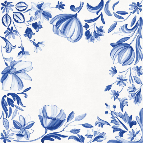 Dlažba Izumi Pottery IZ PO 80×80 – Mirage, biela s modrým vzorom