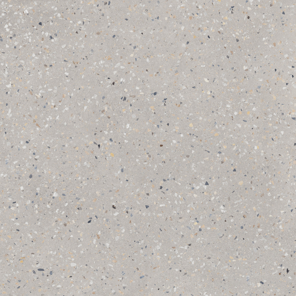Reconcrete RO 14 od Mirage – šedá terrazzo dlažba 60×60 cm, matný povrch Reconcrete RO 14 od Mirage – šedá terrazzo dlažba 60×60 cm, matný povrch