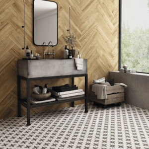 Halcón Cerámicas Durham Grey – matná dlažba s jemným geometrickým vzorom.