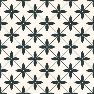 Durham Grey 45×45 – retro gresová dlažba s čierno-sivým kvetinovým motívom.