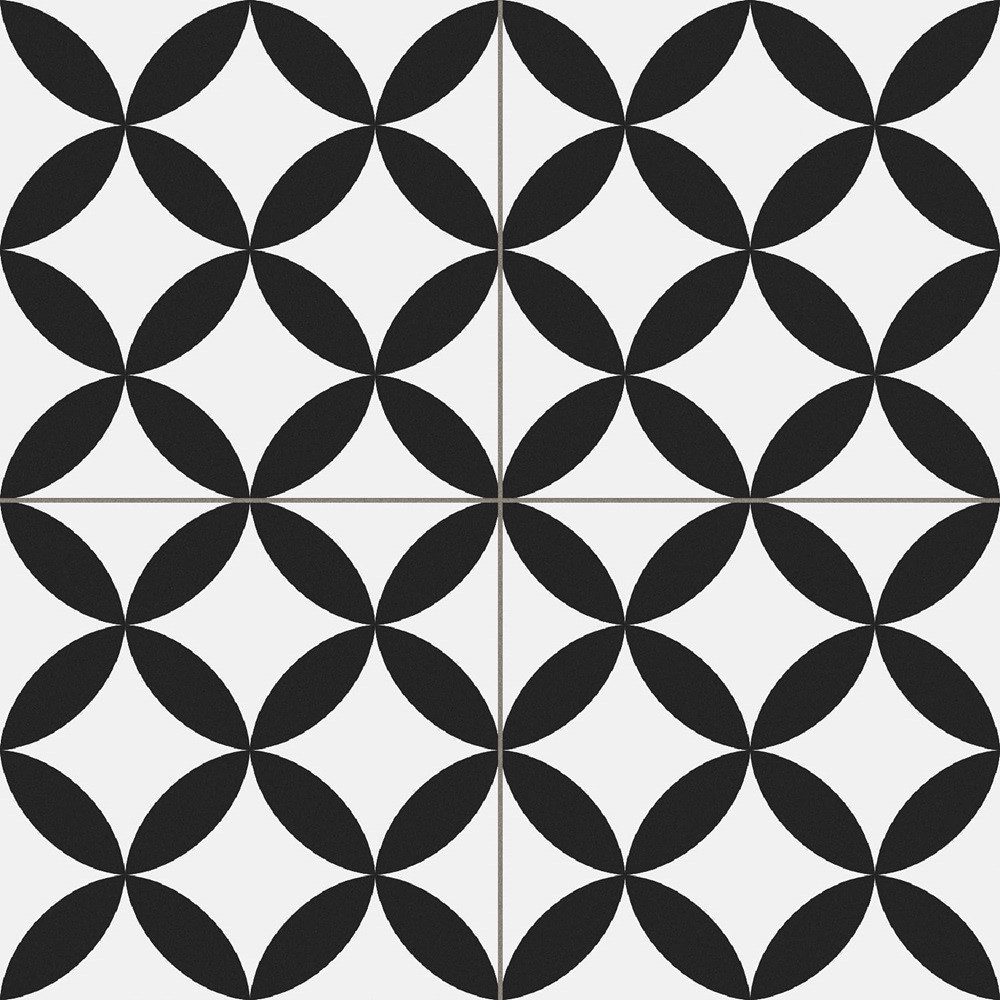Dlažba Circle Black 45×45 je kontrastná čierno-biela retro dlažba.
