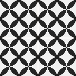 Dlažba Circle Black 45×45 je kontrastná čierno-biela retro dlažba.