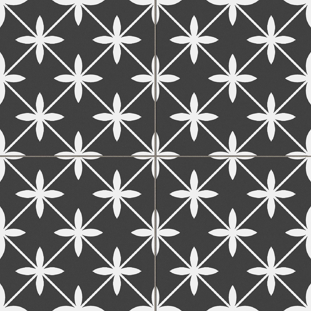 Prissmacer Cerámica Star Black – gresová dlažba s kontrastným ornamentom.