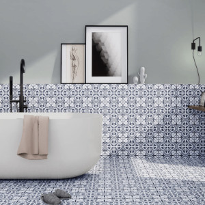 Hampton Blue 45×45 – retro dlažba v modrosivom dekore.