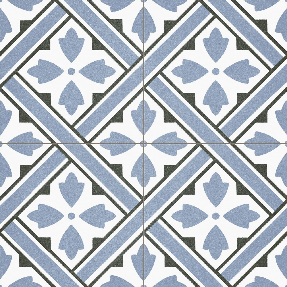 Prissmacer Cerámica Howard Blue – mrazuvzdorná gresová dlažba s ornamentom.