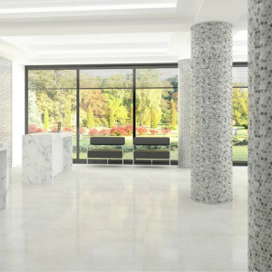 Mozaika Living White 30×30 – hexagónová sklenená mozaika v bielom odtieni od Intermatex.