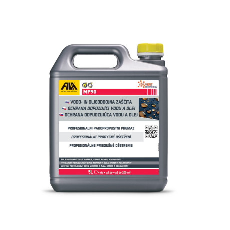 FILA MP90 5L je ochranný impregnačný prípravok proti škvrnám pre porcelánový gres, mramor, žulu a kameň.