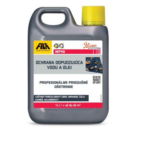 FILA MP90 5L je ochranný impregnačný prípravok proti škvrnám pre porcelánový gres, mramor, žulu a kameň.