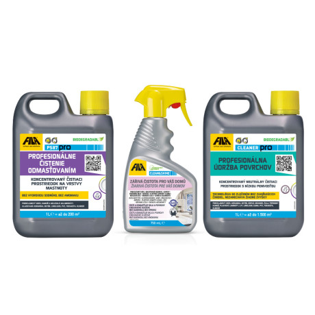 FILA KIT pre kuchyne a gastro je sada troch profesionálnych čističov FILA pre odmastenie, údržbu a rýchle čistenie povrchov.