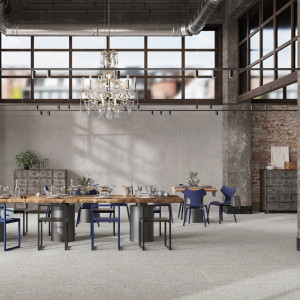 Sivá terrazzo dlažba Reconcrete Terrazzo Artic vo formáte 120 × 120 cm