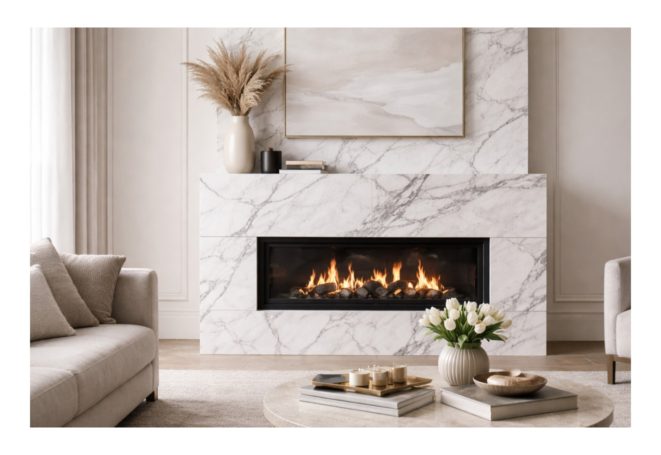 Mramorový obklad krbu - farebné varianty pre moderný interiér